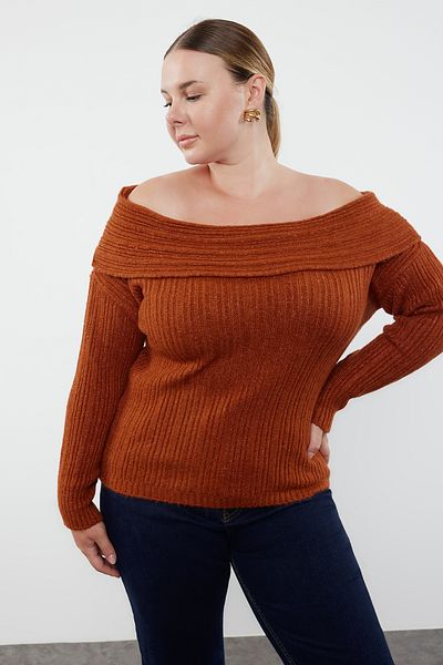 Trendyol Curve Pullover mit Carmen-Kragen und Kordelzug - TBBAW25AN00002