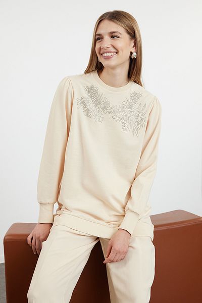 Trendyol Modest Übergroße Stricktunika mit Steindruck - TCTAW25UK00003
