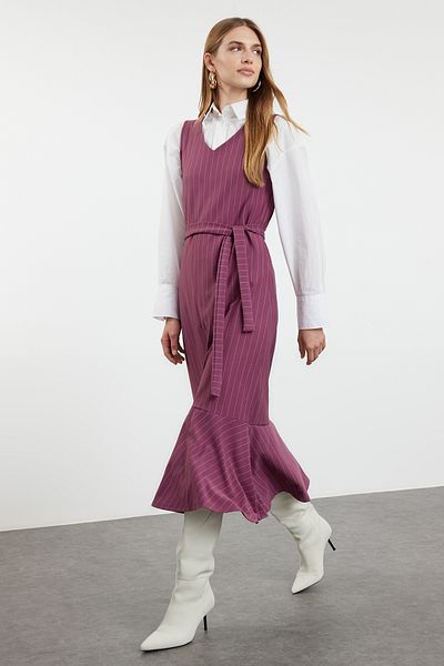 Trendyol Modest Szőtt szilva csíkos aranyozott ruha - TCTSS24EB00287
