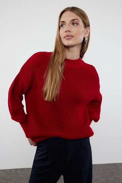 Trendyol Collection Red Wide Fit Basic Knitwear Sweater Twoaw23Kz01448