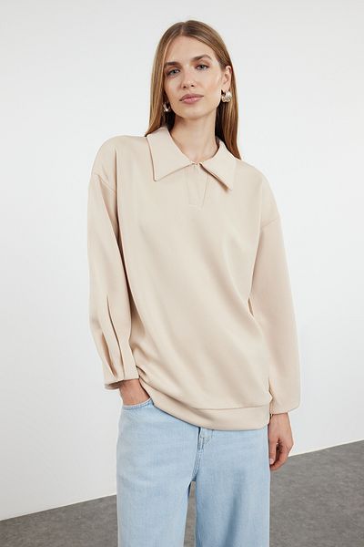 Trendyol Modest Beiges, übergroßes Strick-Sweatshirt - Diver/Scuba Tunic TCTAW25UK00002