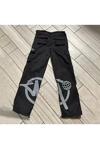 Köstebek Siyah Minus Two Kargo Cepli Lastikli Paraşüt Pantolon
