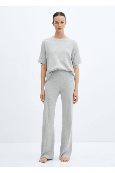 MANGO Woman Πλεκτό μπλουζάκι από βαμβακερό λινό μείγμα