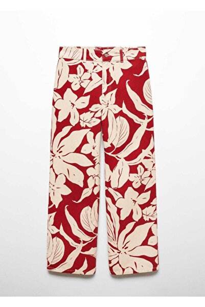 MANGO Woman Orta Belli Desenli Düz Jean Pantolon