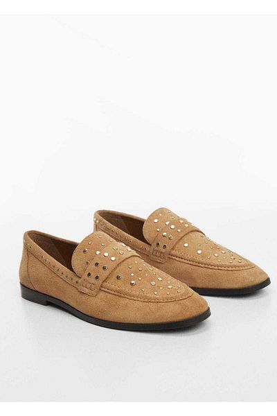 MANGO Woman Δερμάτινα Loafers - Studded Model