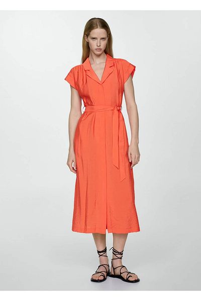 MANGO Woman Texturált ingruha nyakkendővel