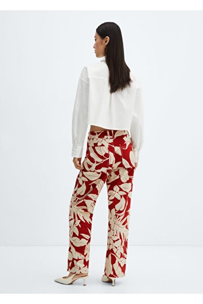 MANGO Woman Orta Belli Desenli Düz Jean Pantolon