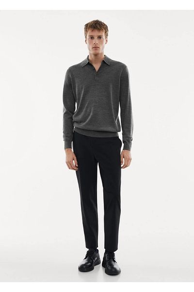 MANGO Man Langärmliges Poloshirt aus 100 % Merinowolle