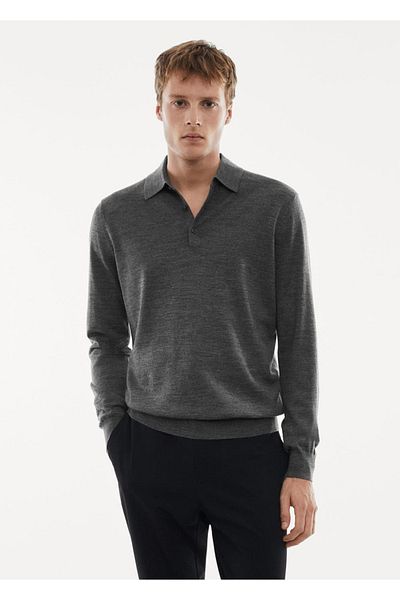 MANGO Man Langärmliges Poloshirt aus 100 % Merinowolle