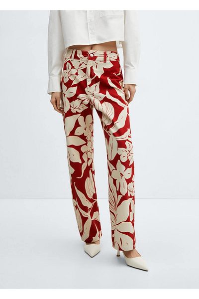 MANGO Woman Mid-Waisted Patterned Straight Jeans