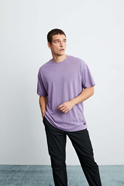 GRIMELANGE Tricou pentru bărbați Jett Oversize Fit, 100% bumbac, texturat gros, violet