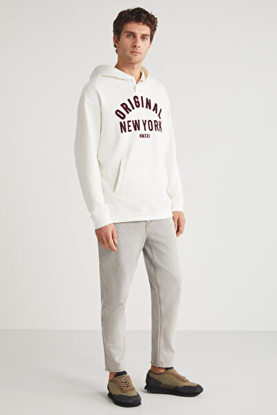 GRIMELANGE Ανδρική μπλούζα με κουκούλα ALEKSI με λεπτομέρεια εκρού με στάμπα καγκουρό