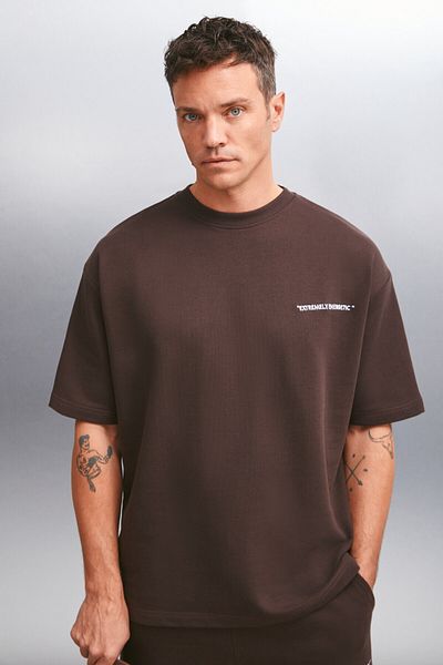 GRIMELANGE Columbia Herren-Set, 2 Stück – Sommer-Stickerei, bequeme Passform, braunes Trainingsanzug-Set