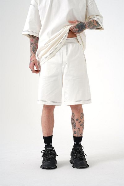 Machinist Ανδρικό Premium Sewing Oversize λευκό σορτς