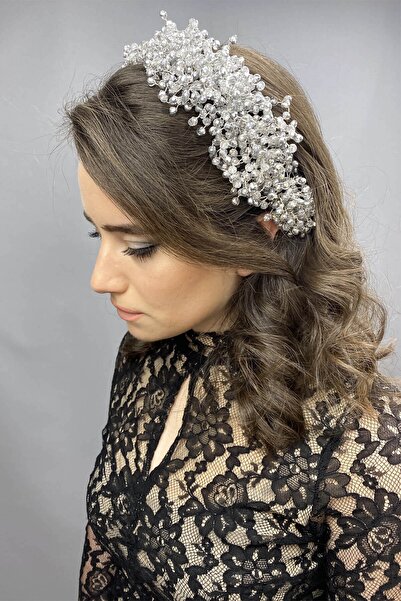 Hayalperest boncuk Light Gray Pollux Crystal Stone Henna and Bridal Crown
