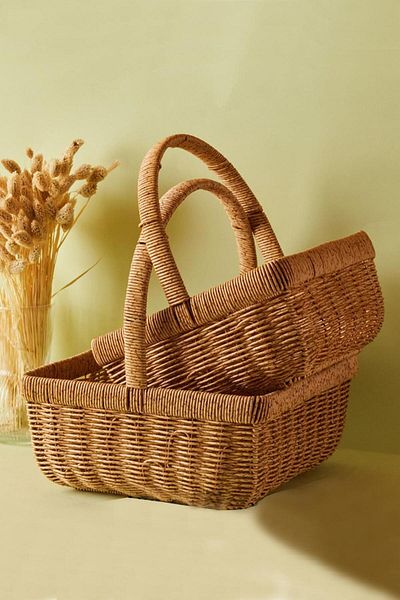 Perotti Plastic Wicker Knitted Basket Set with 2 Handles
