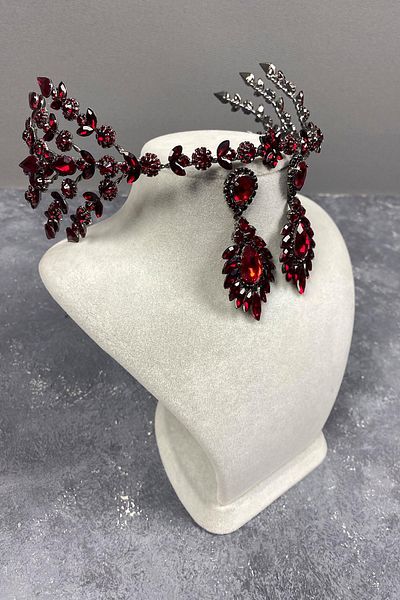 Hayalperest boncuk Helenist Double Sided Bridal Henna Crown and Earring Set