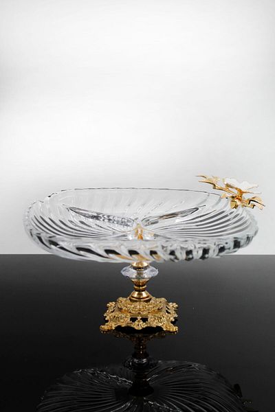 Efegil Glass Sectioned Footed Serving Plate with Butterfly Detail