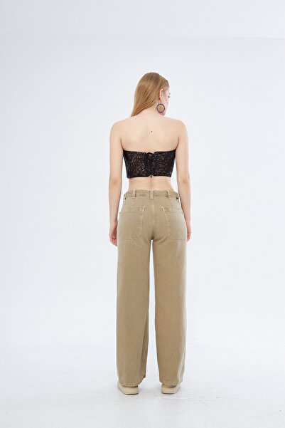 Kutaf Yüksek Bel Cep Detaylı Kadın Denim Pantolon