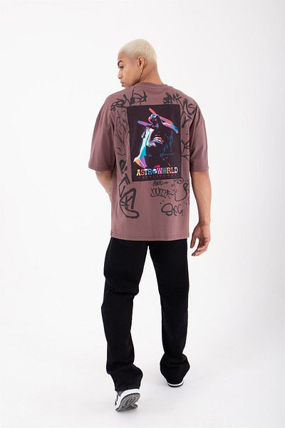 Machinist Tricou oversize din bumbac cu imprimeu Astroworld pentru bărbați