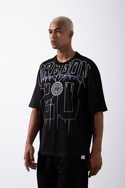 Machinist Ανδρικό μπλουζάκι Oregon 20 εμπριμέ βαμβακερό oversize μαύρο