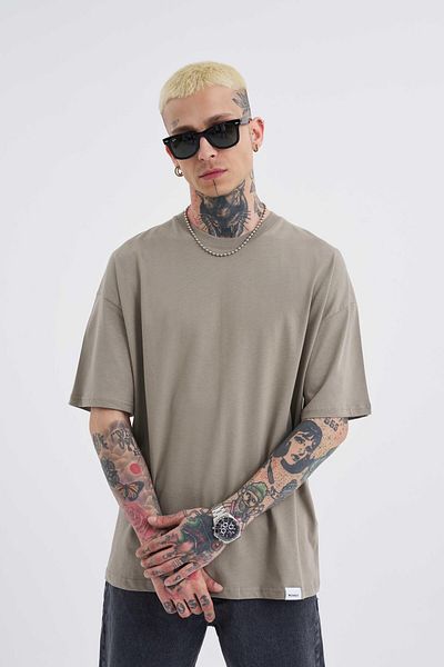 Machinist Ανδρικό μπλουζάκι Basic Super Cotton Oversize Χακί
