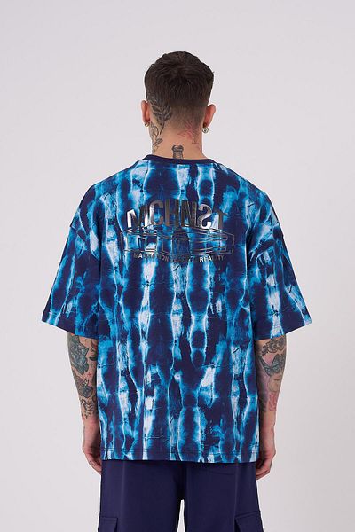 Machinist Men's Batic Printed Oversize Navy Blue T-Shirt