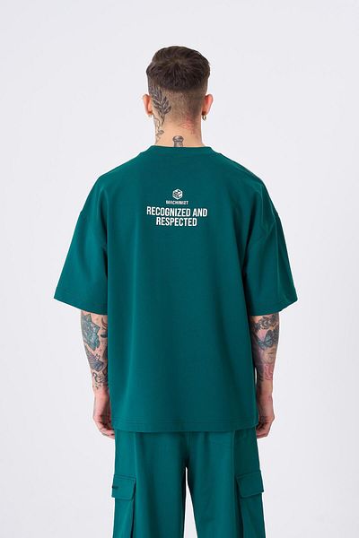 Machinist Men's Recognized Printed Oversize Petrol Green T-Shirt