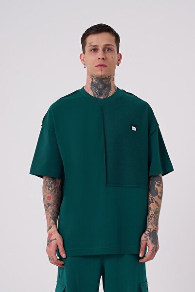 Machinist Ανδρικό μπλουζάκι με στάμπα Reverse Sttich Oversize Petrol Green T-shirt
