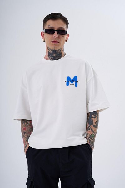 Machinist Men's M Spray Printed Oversize Ecru T-Shirt