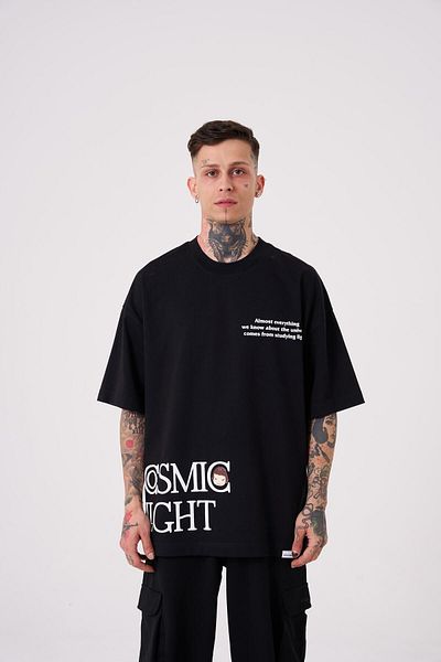 Machinist Tricou negru supradimensionat cu imprimeu Cosmic Light pentru bărbați