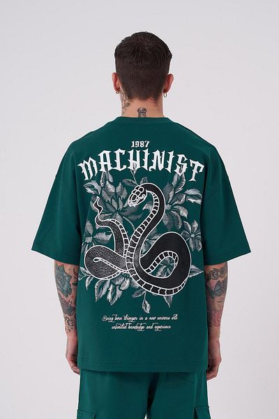 Machinist Ανδρικό μπλουζάκι Snake Aplique με στάμπα Oversize Petrol Green