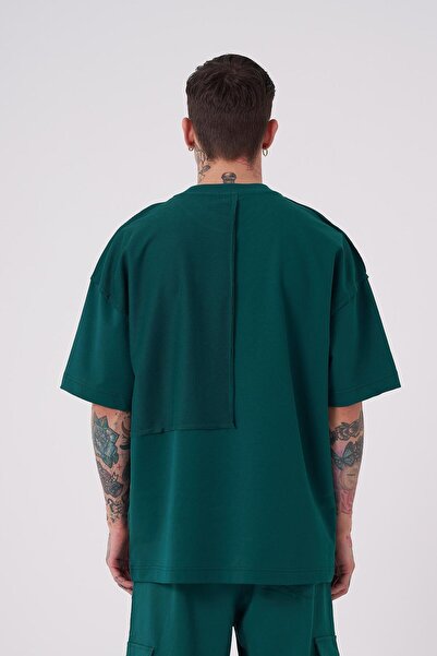 Machinist Ανδρικό μπλουζάκι με στάμπα Reverse Sttich Oversize Petrol Green T-shirt