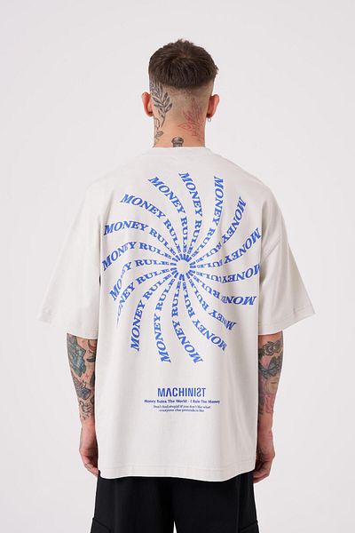 Machinist Tricou gri supradimensionat cu imprimeu Money Roles pentru bărbați