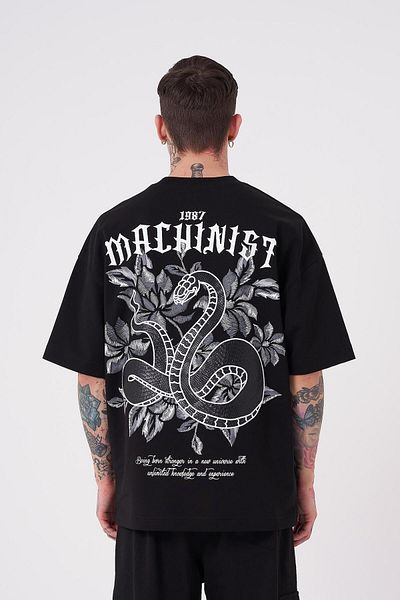 Machinist Ανδρικό Snake Aplique Printed Oversize Μαύρο T-Shirt