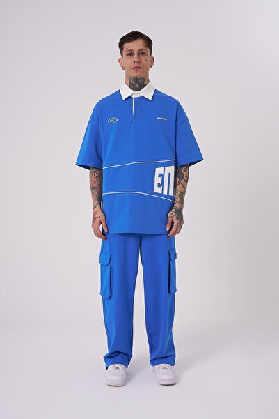 Machinist Ανδρικό μπλουζάκι Endless με τύπωμα Polo με λαιμόκοψη γαλάζιο