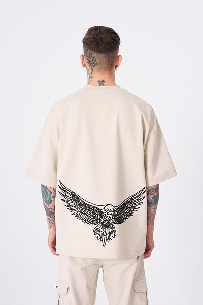 Machinist Ανδρικό μπλουζάκι Eagle Mahinist με στάμπα ανοιχτό μπεζ