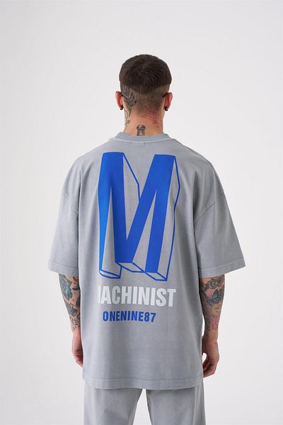 Machinist Tricou albastru supradimensionat, lavabil, imprimat Onenine87 pentru bărbați
