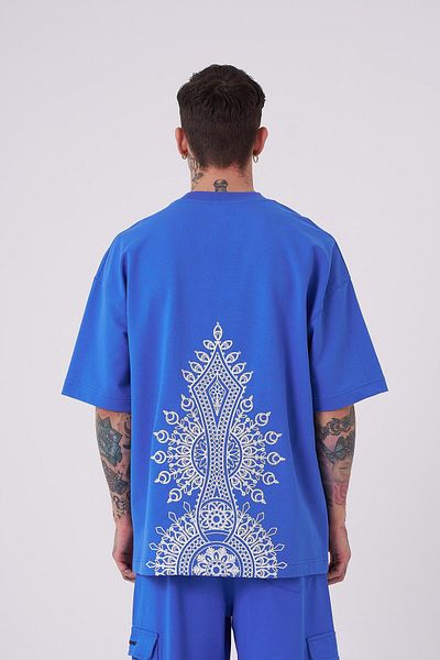 Machinist Ανδρικό μπλουζάκι με Ethnic Κέντημα Oversize γαλάζιο