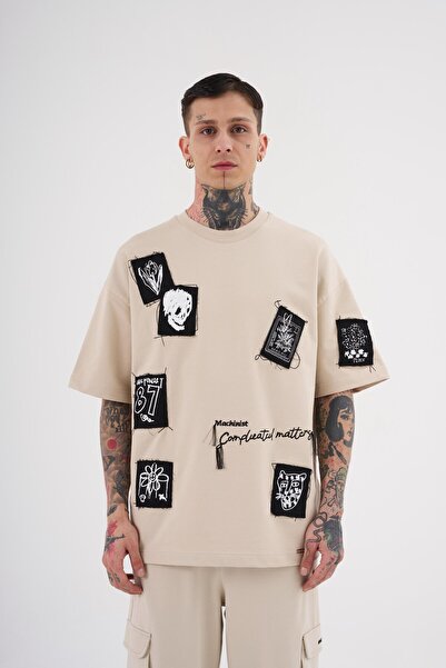 Machinist Ανδρικό μπλουζάκι με στάμπα με στάμπα μεγάλου μεγέθους ανοιχτό μπεζ