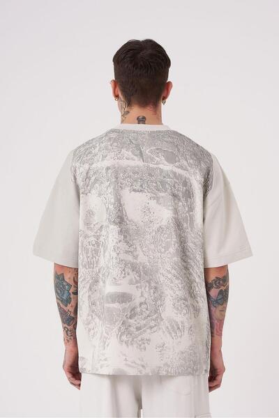 Machinist Men's Stone of Nemrut Printed Oversize Gray T-Shirt