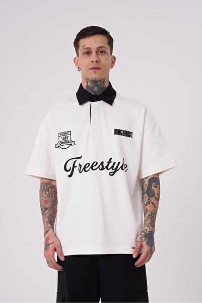 Machinist Men's Freestyle Polo Neck Ecru T-Shirt