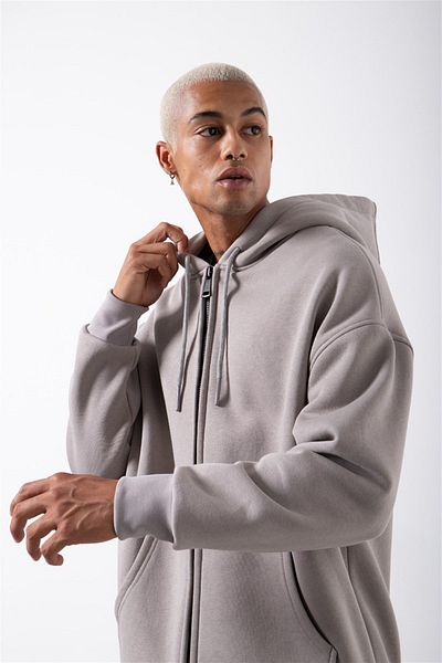 Machinist Φούτερ με κουκούλα με φερμουάρ Oversize Basic Ice Grey