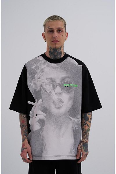 Machinist Tricou negru pentru bărbați Macstar Oversize cu imprimeu afumat