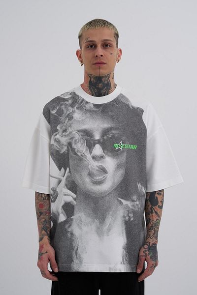 Machinist Ανδρικό εκρού μπλουζάκι Macstar Printed Smoked Oversize