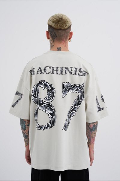 Machinist Ανδρικό μπλουζάκι με στάμπα Futue 87 σε γκρι Oversize