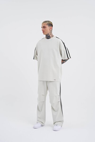 Machinist Men's Gray Oversize Suit - Basic Striped Sleeves