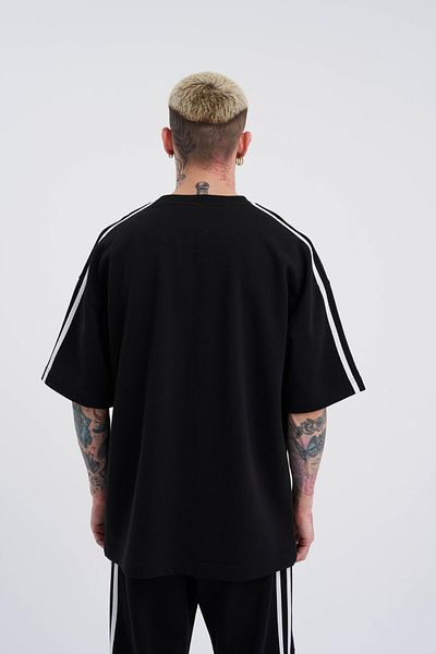 Machinist Men's Oversize Black Suit - Basic Striped Sleeves
