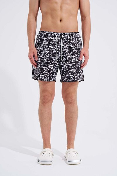 Machinist Men's Puzzle Printed Black-White Swim Shorts