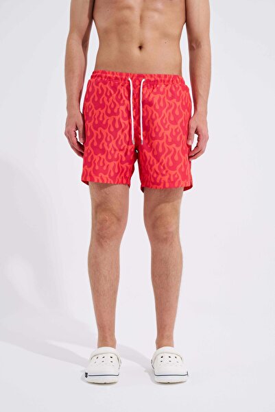 Machinist Men's Red Flames Printed Swim Shorts